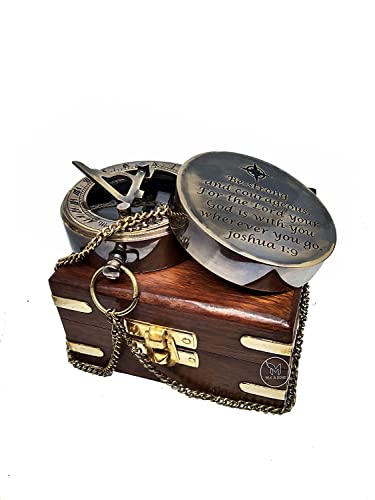 Brújula solar funcional de latón M.A & SONS con cadena y mensaje personalizado miniatura 3