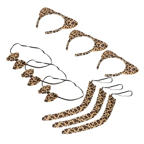 BELLIFFY ヒョウ柄猫耳カチューシャセット カチューシャ 蝶ネクタイ 尻尾付き コスプレアクセサリー パーティーや仮装に レディース用 3個入り