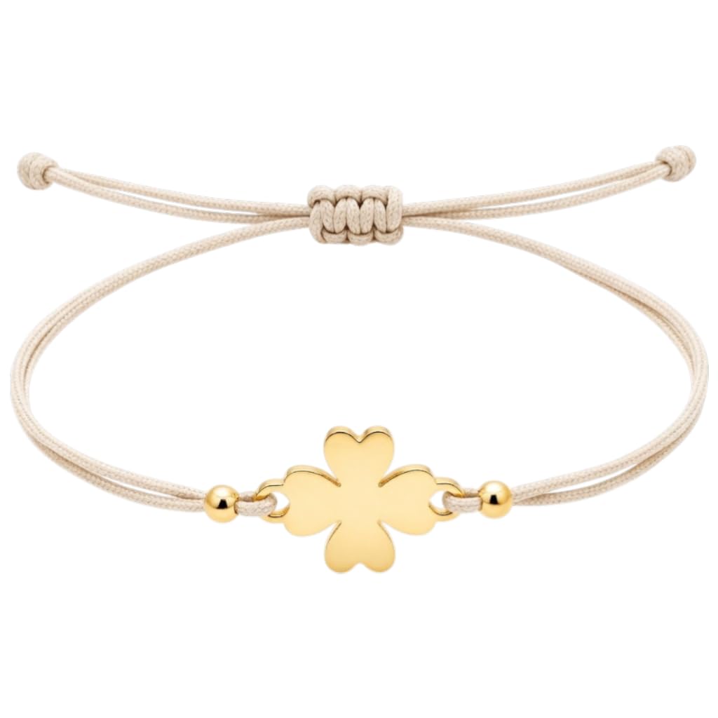 Selfmade Jewelry Armband Damen Kleeblatt Gold Handgemachter Glücksbringer mit Klee Größenverstellbar Inkl. Geschenk-Verpackung