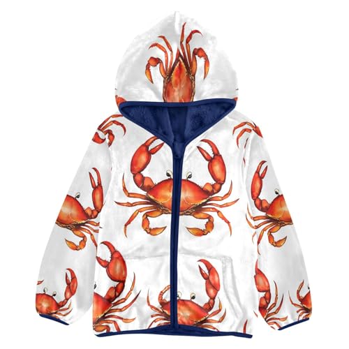 Crab Pattern Print Design Toddler Fleece Jacket Girl Boys Hooded Fleece Jacket Coat Warm Outwear Zip-up 3-10T