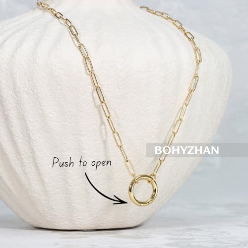 14K Gold Plated Open Circle Carabiner Link Paperclip Necklace with Charm Holder Pendant, Jewelry Gifts for Women2