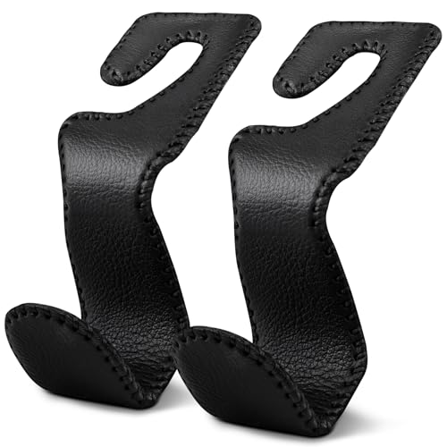 Image of Zecirl Headrest Hooks for Car, 2 Pack Back Seat Purse Hook Leather Hanger Holder Hook for Hanging Purses and Bags and Coats Black