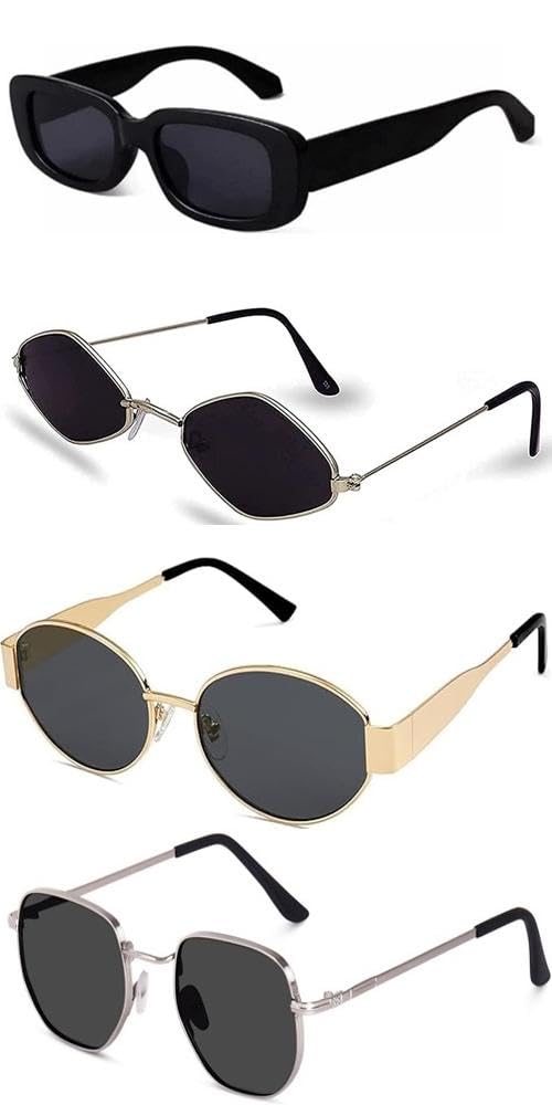 Square Sunglasses For men Unisex set of 4 goggles for women goggles square sunglasses goggles for women black sunglass combo unisex sunglasses offer pack of 4 unisex square goggles -690-image-26
