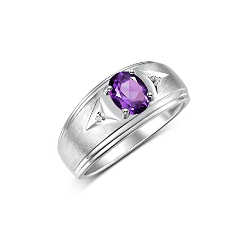Image of Rylos Men's Rings Classic Design 8X6MM Oval Gemstone & Sparkling Diamond Ring - Color Stone Birthstone Rings for Men, Sterling Silver Rings in Sizes 8-13. Elevate Your Style with Timeless Elegance!