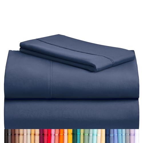 GIGBEI twin xl sheets - soft twin bed sheets for boys and girls, 3 pc deep pockets 18 eco friendly wrinkle fitted sheets machine washable hotel bedding silky soft- navy twin xl, sheets