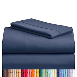 LuxClub Twin Sheets – Soft Kids Bed Sheet for Boys and Girls, 4 PC Deep Pockets 18″ Eco Friendly Wrinkle Free Machine Washable Hotel Bedding Silky Soft- Navy