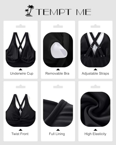 Women Underwire Tankini Top Only - Tummy Control Bathing Suit Top Twist Front Swim Top Criss Cross Back Swimsuit 20254