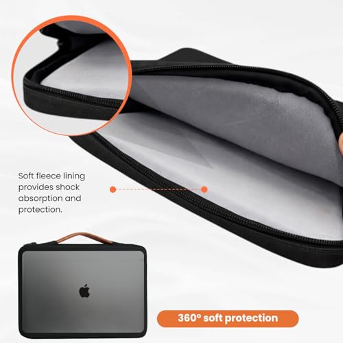 Image of Dyazo Laptop Sleeve 15.6 Inch with Handle & Front Accessory Pocket | Protective Carry Case with Organized Compartments | Soft Inner Lining | Compatible for Mac, Dell, HP, Lenovo, Acer & More (Black)
