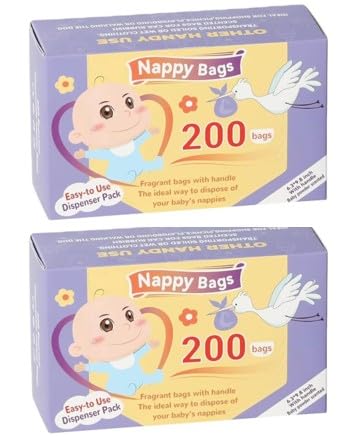 400 Disposable Nappy Bags โ 100% Biodegradable Fragranced Nappy Sacks | Baby Diaper Disposal Bags | Eco-Friendly Sanitary Potty Bag | Poo Bags Dogs With Tie Handles, Cat, Dog Litter Bag โ image 1