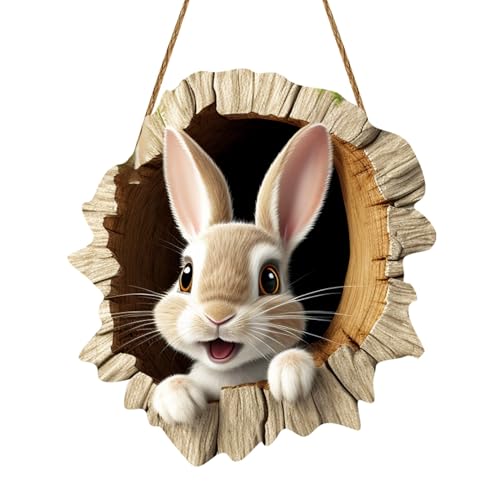 Panneau De Porte Avec Trou De Lapin Pâques Décor En Bois Decoration De Festival À Suspendre Deco De Paques Art Mural Animale Décorations Maison Pour...