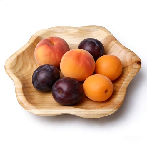 Leikurvo Ciotola per frutta in legno naturale, decorativa, realizzata a mano, ciotola decorativa per insalate, snack, frutta, chiavi (28 x 28 x 3 cm)