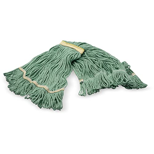 Image of SPARTA Flo-Pac Acrylic Mop Head, Loop-Ended, Narrow Band with 1 inch Yellow Band for Organized Cleaning, Small, Green (Pack of 3)
