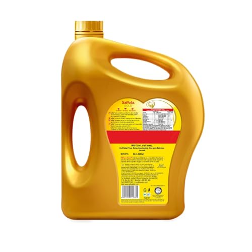 Image of Saffola Gold Refined Cooking oil | Power of 3 - Balance of Good Fats, Triple Anti-Oxidant System & Fortified with Vitamins | Multi-Source Edible Rice Bran & Sunflower Oil | 5 Litre Jar