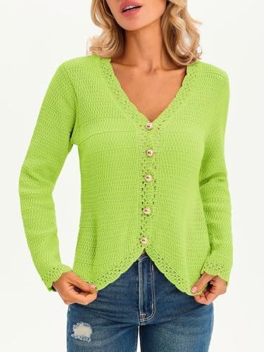 Image of Saodimallsu Womens V Neck Cardigan Sweaters Button Up Cropped Boho Knit Long Sleeve Loose Trendy Sweater Tops