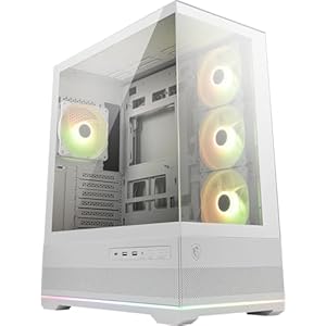 MSI MAG PANO 110R PZ White – Carcasa de PC para juegos de torre media – Panel lateral de vidrio templado – 3 ventiladores ARGB de 4.724 in – Soporte de refrigeración líquida de hasta 14.173 in