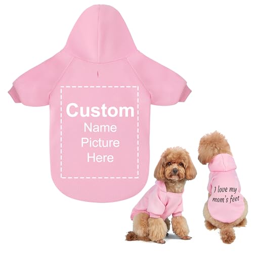 Angirlish Custom Dog Hoodie - Personalized & Warm Dog Clothes with Leash Hole - Pink, XS