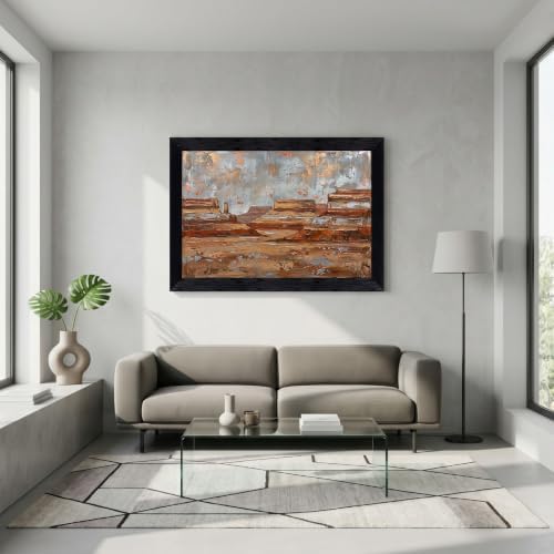 Framed Canvas Wall Art Abstract Impasto Desert Mesa Landscape Burnt Orange and Silver Metallic Textured Strata Canvas Print Poster Black Frame Wall Decor for Modern Living Room Office - Inch 16x20 — view 3