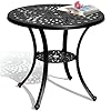 DWVO 30 Inches Round Patio Dining Table with Umbrella Hole Antique Cast Aluminum Outdoor Bistro Table Outdoor Side Table for Backyard Garden Patio Porch Black