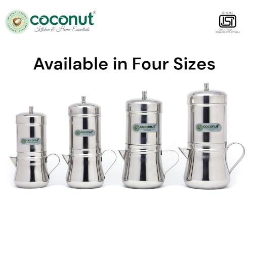 Image of Coconut Stainless Steel 2in1 South Indian Filter Coffee Maker - Traditional Drip Kaapi Maker Pot with Spout, Side Handle & Micro-Perforated Filter Disc (150ml)