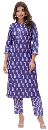 Lookmark Women's Printed Cotton Blend Straight Kurta Pant Set - Elegant Ethnic Wear Ensemble For Modern Women, Perfect For Any Occasion (Az-Lm-P2-Ks2115-S) Violet