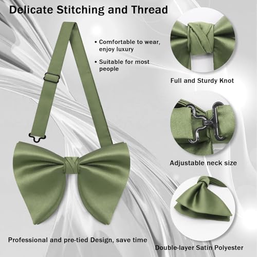 Image of Mens Bow Tie Pre Tied Oversized Bow Ties for Men Satin Bowties for Tuxedo Wedding Party Banquet