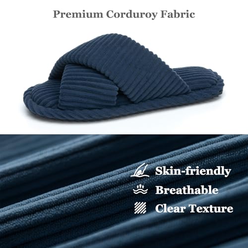 Image of GOEWY Slippers for Women Memory Foam House Bedroom Corduroy Crossbands Open Toe Slides Sandals Shoes Comfy Trendy Gift for womens Anti-Skid sole