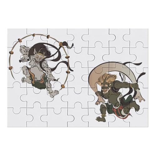 風神と雷神 浮世絵 和風 木製パズル パズル 娯楽 知育玩具 ストレス軽減 減圧 ジグソーパズル 装飾 室内装飾 壁飾り 誕生日プレゼント 初心者向け 子供 大人 35 PCS