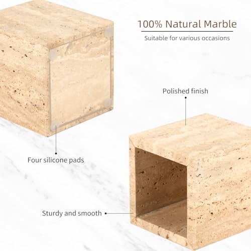 Natural Marble Toothbrush Holder for Bathroom Countertop (8.5x8.5x10cm) - Multifunctional Organizer for Makeup Brushes, Vanity Accessories & Utensils Sink (1, Travertine) by Stonemanus - Image 3