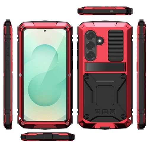 Coque antichoc S26 Plus métal rouge avec béquille et verre trempé