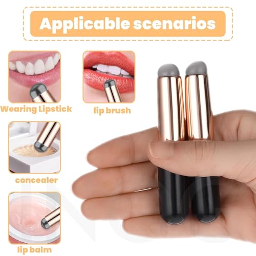 Image of INOG 2pcs Silicone LipBrush SiliconeLip Applicator with Cap Elastic Silicone Lip Balm Applicatorr Reusable LipMask Applicator Lips Smudge Brush for Lipstick LipGloss LipTint Lip Mask LipMakeup Brush (Black)