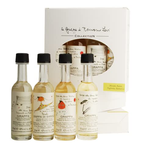 4 Minis Grappa Romano Levi Serfino - Set bestehend aus 5 Grappas mit 50ml - Ein schönes Geschenk...