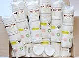 30 paquetes de 80 discos. El algodón está blanqueado sin cloro y proviene de cultivos ecológicos certificados. Algodón libre de OGM, conforme a la normativa GOTS y controlado por Ecocert Greenlife. El embalaje es 100% biodegradable (almidón de maíz sin OGM). Es un producto que ha sido fabricado con fibras 100 % naturales, puede contener partículas vegetales.