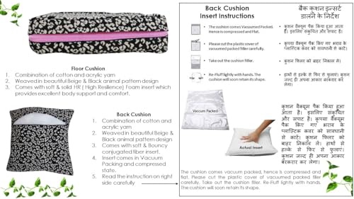 Image of Multipurpose 40x40x8 CM Woven Fashionable High Densitiy Foam Cushion Set for Floor, Patio, Chair and Balcony Garden Seating - Black & Beige Animal Set, Small Size Set - 16x16x3 Inch