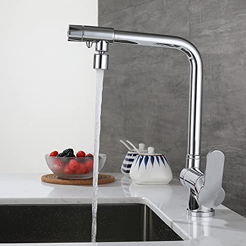 SJQKA-3 Way Kitchen Taps, for Window Folding Sink Mixer Tap, Drinking Purifier Water Tap Brass 360 Degree Swivel Spout (Silver) - Image 4