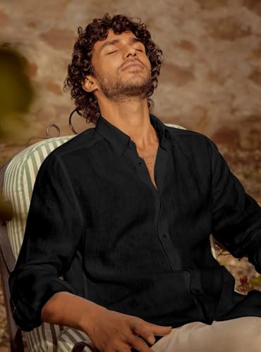 Image of Men's Long Sleeve Linen Shirt, Button Down, Casual Collared, Full Sleeve Shirt