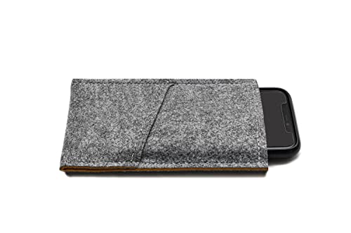 Handmade Felt Sleeve For Iphone 14 Pro With A Cover/Case/Bumper - Custom Iphone Pouch [Grey & Mustard] #TOP7