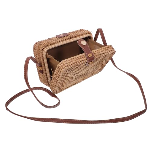 GLEAVI Geflochtene Quadratische Rattan Umhängetasche mit Leder...