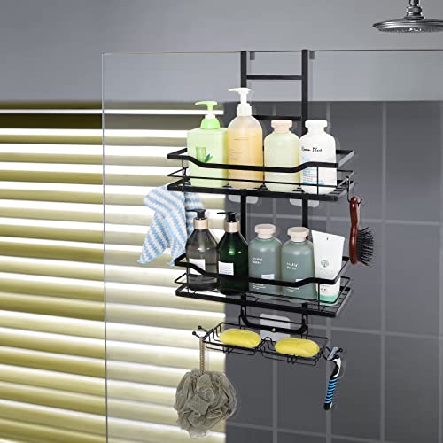 Over The Door Shower Caddy, Hanging Shower Organizer For Bathroom, Shower Storage Rack Shelf With Hooks & Screw Adhesives & Soap Holder, 3 Tier Bathroom Shower Basket, Rustproof No Drilling - Black #TOP4