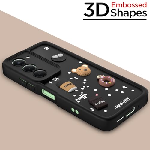 Image of Pikkme Back Cover for Redmi 15 5G | 3D Bear Silicone Cute & Fun Coffee Cartoon | Full Body Protection Bumper Case (Black)