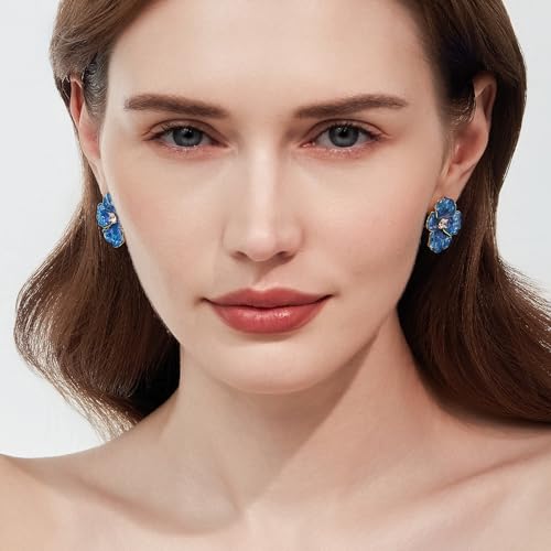 Cicy Bell Flower Earrings for Women 18k Gold Plated Blue - image 4