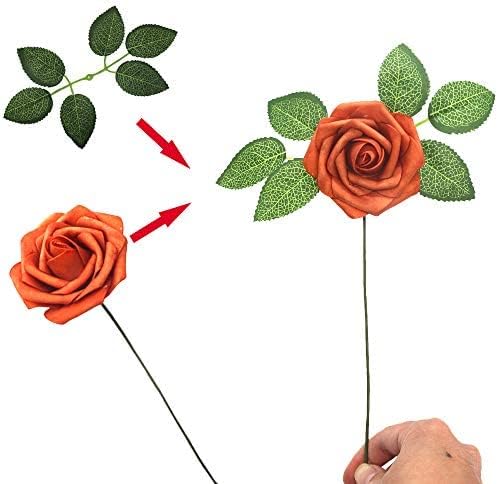 Miniatura 5 de 50 rosas artificiales de espuma de tacto real, decoración para boda, dama de honor, ramo de novia, centros de mesa, fiestas (50, naranja quemado,