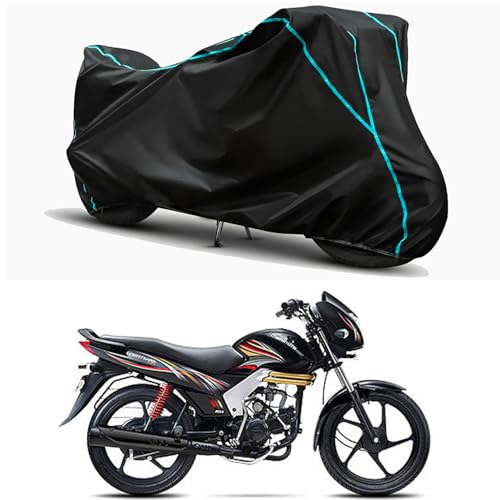 Image of Waterproof Bike Body Cover Compatible for | Mahindra Centuro XT | Taffeta Fabric, Sky Piping Design, Bottom Elastic Fit | Dustproof, Sun UV & Rain Protection for All Weather.