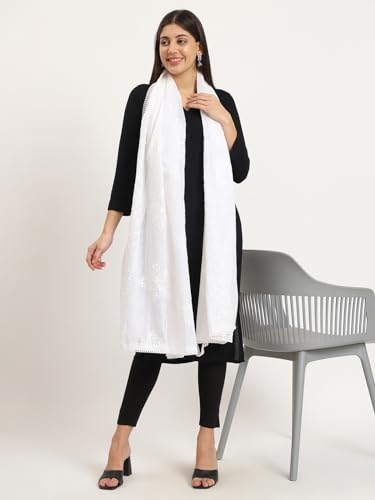 Zamour Women's Pure Cotton Self Embroidery Dupatta Scarf Wrap3