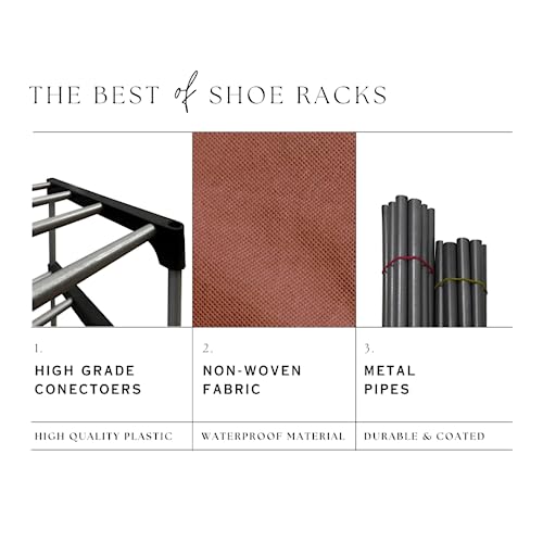 Image of Multi Utility 5 Layer Shelf Collapsible Metal Pipes with Non-Woven 100GSM Fabric Cover for Shoe /Cloth /Toy /Books Rack (Brown, Metal)