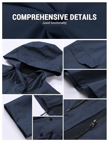 Image of Venzina Raincoat for Women High Waterproof Hooded Rain Jacket Zip-up Rain Coat Knee-length Lightweight Rainwear with Storage Pouch, Stylish A-line Poncho for Camping, Commutes, Travel