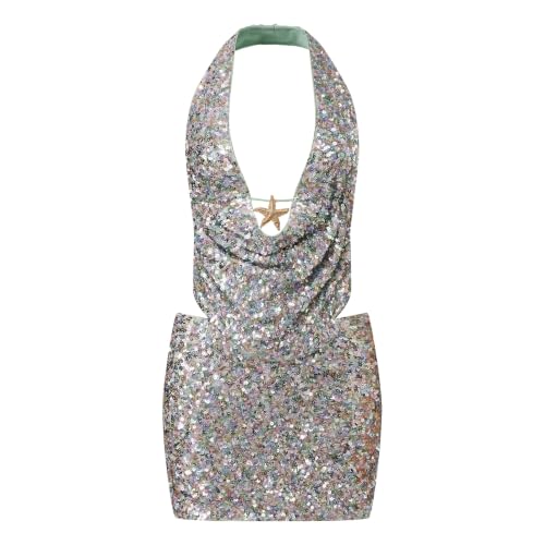 Image of Woman Sparkly Sequin Two Piece Skirt Outfits Summer Sleeveless Cami Crop Top Sexy Bodycon Mini Skirt Sets