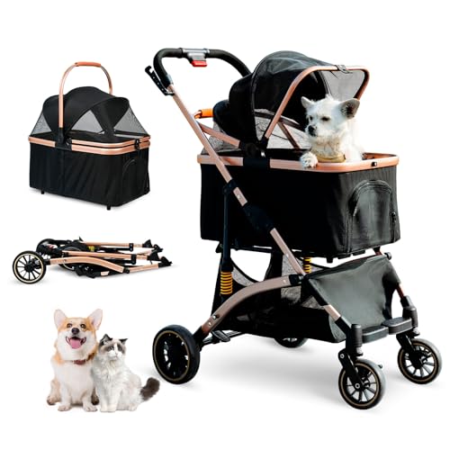 Pet Stroller, Dog Strollers with Removable Carrier, Pet Stroller for Cats and Small and Medium Dogs, 4 Wheels Travel Jogger for Puppies, Pet Gear Stroller with Large Storage Basket, Black Pet Stroller, Dog Strollers with Removable Carrier, Pet Stroller for Cats and Small and Medium Dogs, 4 Wheels Travel Jogger for Puppies, Pet Gear Stroller with Large Storage Basket, Black