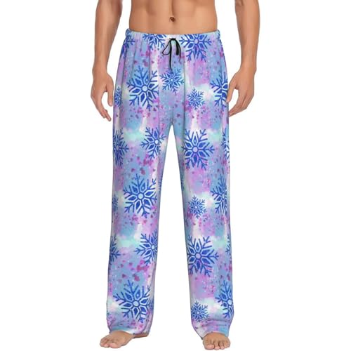 Christmas Winter Snowflake Blue Mens Pajama Pants Cozy Lounge Baggy Lightweight Pj Pants Lounge Bottoms With Elastic Waist
