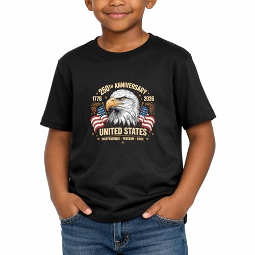 Image of Boys Constitution Day 250 Anniversary USA Shirt Independence Shirt 3-8T | for Kids Boys Girls Toddlers 3T-8T, 4th of July Dinos Flag Patriotic Tee, Independence Day