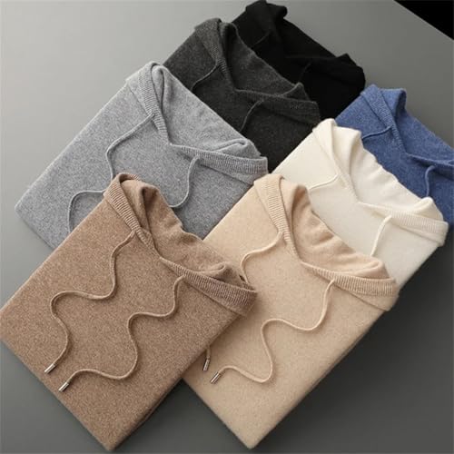 Rfmfkkg Men's Cashmere Sweater Ready-to-Wear Hooded Knitted Pullover Long Sleeved Casual Sports Jumper3